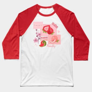 The peachy pink design with  various berries, fruits, and other cute stickers Baseball T-Shirt